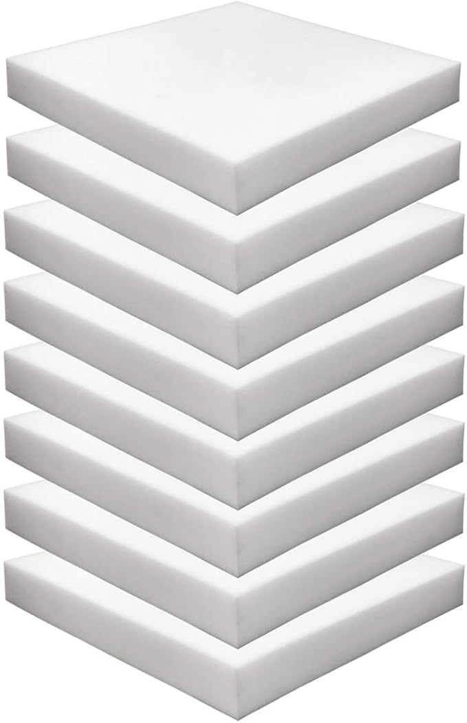 Foamma 8-Pack 2" x 18" x 18" High Density Upholstery Foam, Chair Cushion Square Foam for Dining Chairs, Wheelchair Seat Cushion Replacement