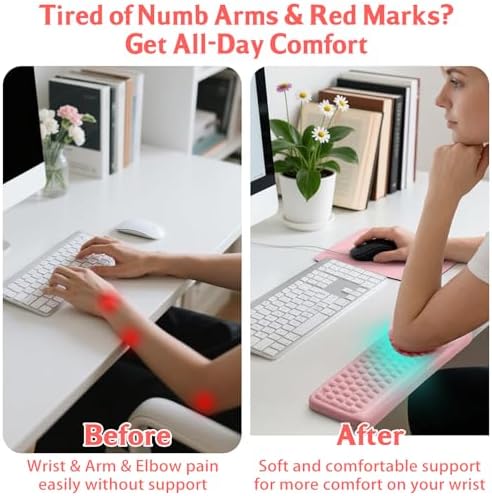 Arm Rest for Desk, L-Shaped Memory Foam Elbow Pads with Non-Slip Base, 2-Piece Ergonomic Desk Edge Cushion & Wrist Rest for Mouse & Keyboard, Desk Arm Support for Office, Gaming & Home (Pink)