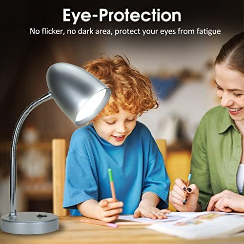 E ENERGETIC LIGHTING LED Desk Lamp, 3.5W 240LM 4000K Cool White Study Lamps for Bedroom and Office, Eye Protection, ETL Listed Silver Table lamp