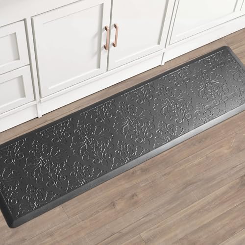 Chef Gear - Anti-Fatigue Wellness Kitchen Mat - Marni Design - Cushioned Comfort Chef Mat - Faux Leather - Cooking & Standing Relief -Skid-Resistant - Measures 17.5"x60" - Black