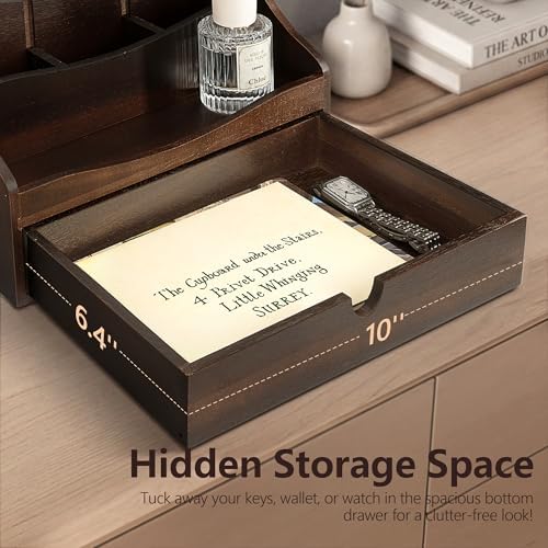 Acacia Wood Mail Organizer: Desktop Organizer for Storage, Dark Brown