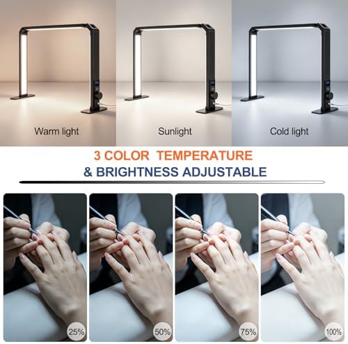 Desk Lamp for Nails, Dual Lighting Mode LED Table Lamp,Foldable LED Nail Desk Light, Shadow-Free Arch Nail Tech Light for Manicure Salon, 3 Color Modes, Stepless Brightness, Black