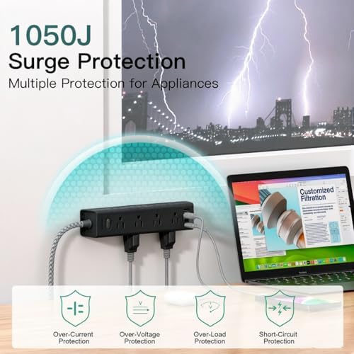 15FT Extension Cord, Power Strip Surge Protector with 12 AC Outlets & 4 USB