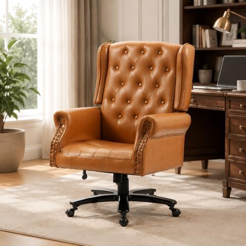 Vintage High Back Wingback Executive Office Chair, Brown