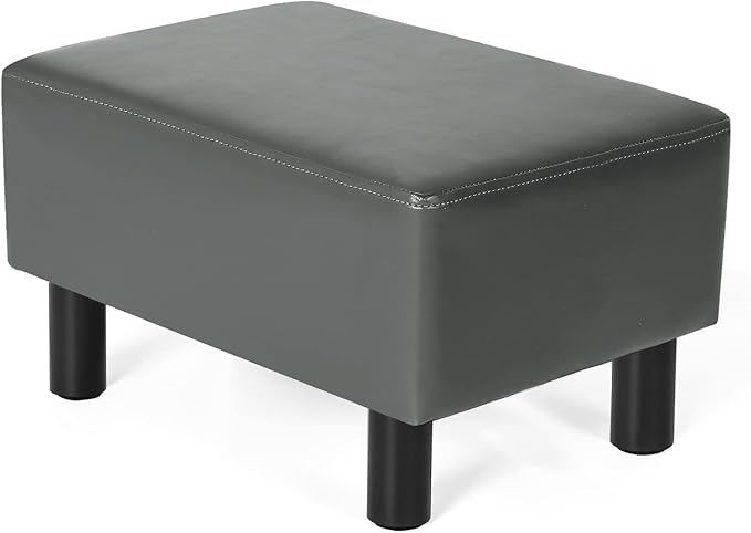 Joveco Small Footstool Ottoman Faux Leather Footrest Modern Rectangular Foot Stools for Living Room Bedroom (Grey)