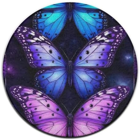 Men's Large Home Decor Mat, Soft Round Yoga Carpet, Non Slip Machine Washable Home Office Circle Rug Purple Butterfly