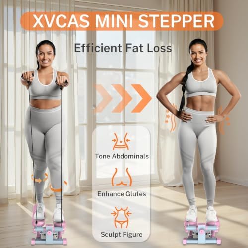 Mini Stair Stepper with Resistance Bands for Home Exercise Compact Stair Stepper with LCD Monitor, 220 lb Capacity, Smooth Low-Impact Cardio Training for Home Daily Workout