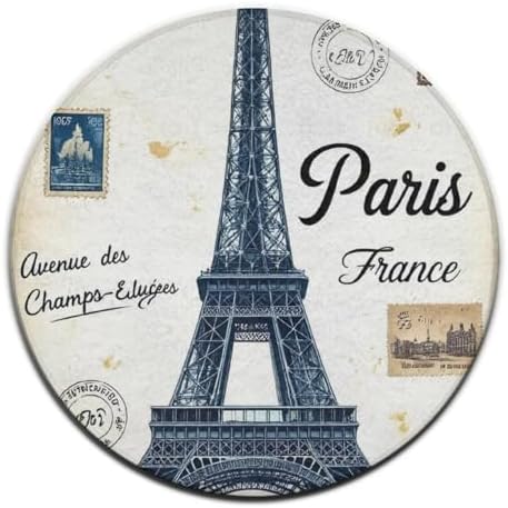 Men's Large Home Decor Mat, Soft Round Yoga Carpet, Non Slip Machine Washable Home Office Circle Rug Eiffel Tower