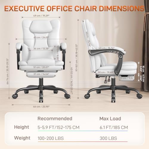 Ergonomic Office Chair with Foot Rest, 300 lbs Executive Leather Desk Chair