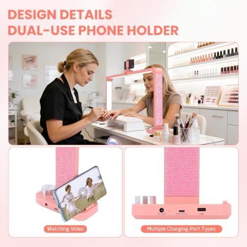 Half Moon Light for Nail Desk, Nail Lamp for Desk, Pink Diamonds
