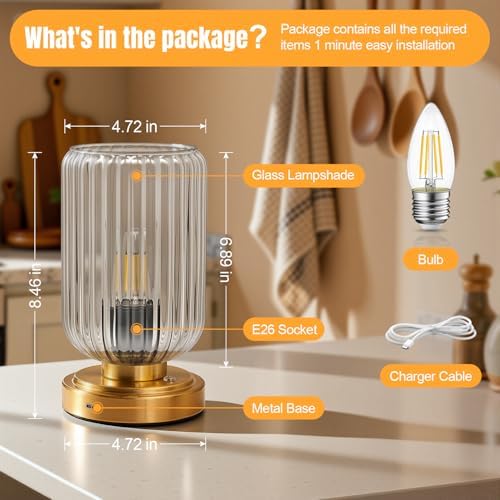 LightRound Cordless Table Lamp for Bedroom, Touch Stepless Dimmable
