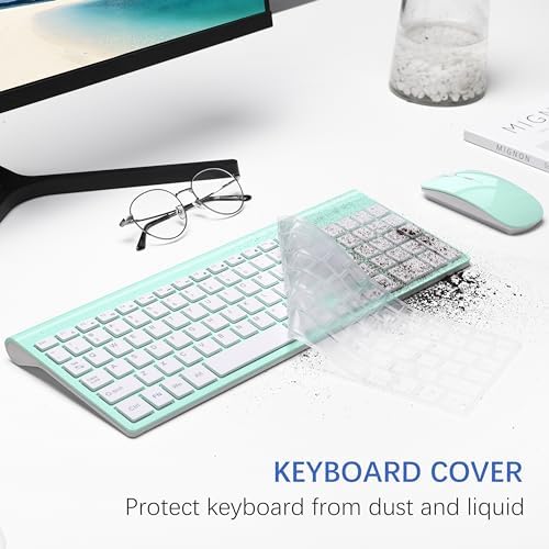 Wireless Keyboard and Mouse Ultra Slim Combo, TopMate - Mint Green