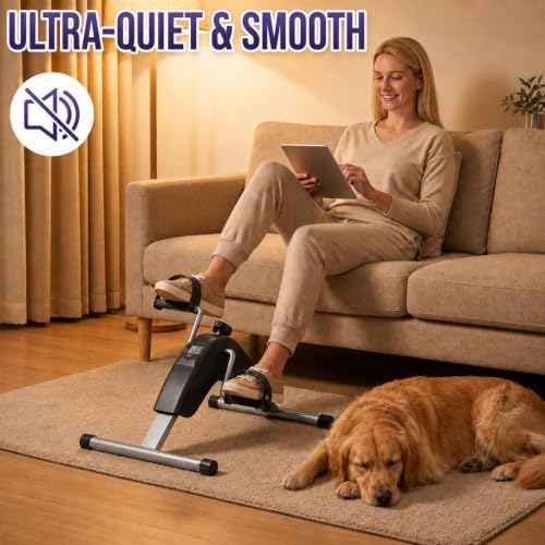 Under Desk Bike Pedal Exerciser, Mini Exercise Bike for Arm and Leg Workout | Adjustable Resistance, LCD Tracking, Secure Foot Straps, Compact Frame for Seated Home or Office Workouts