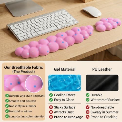 Cloud Wrist Rest Set for Keyboard & Mouse. Silky Fabric Surface