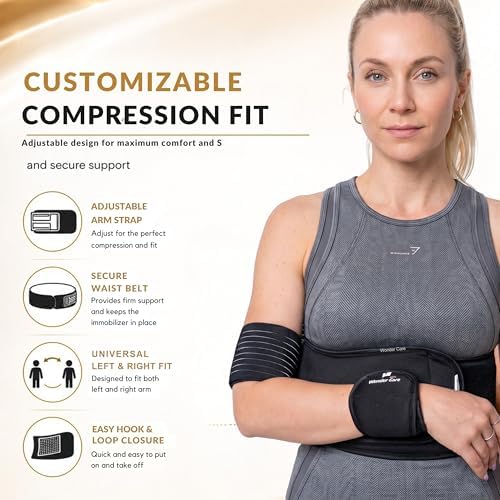 Wonder Care-Left Right Shoulder Immobilizer Arm Sling Elastic Brace for Clavicle Collar Bone Dislocation Subluxation Shoulder stabilizer Compression Brace After Rotator Cuff Surgery - Black(58"-62")