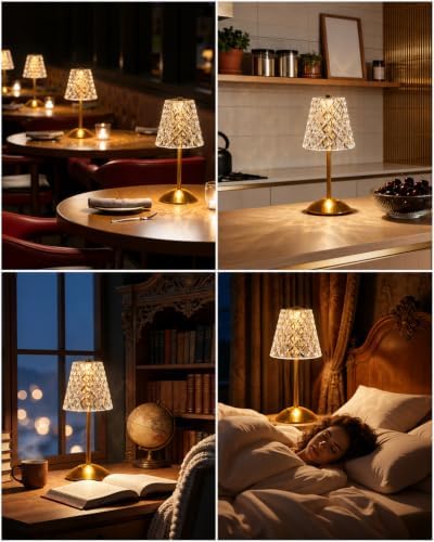 Nusogon Rechargeable Cordless Table Lamp, Gold Small Battery Powered Lamp