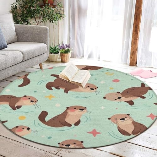 Men's Large Home Decor Mat, Soft Round Yoga Carpet, Non Slip Machine Washable Home Office Circle Rug Sea Otters