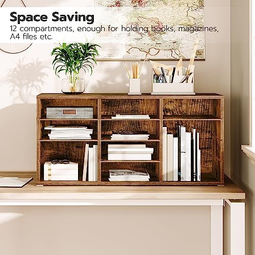 HOOBRO Countertop Mail Sorter Organizer, Wooden Literature Organizer, Student Mailbox for Classroom, Desktop Bill Organizer for Office Home School, 12 Compartments Rustic Brown FG43WF01