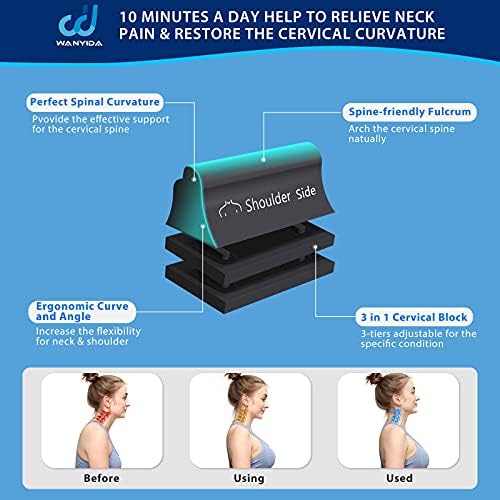 Neck and Lumbar Traction Device for Spine Alignment, Neck Stretcher Lower Back Stretcher for Pain Relief,3 Height Adjustable Chiropractic Pillows