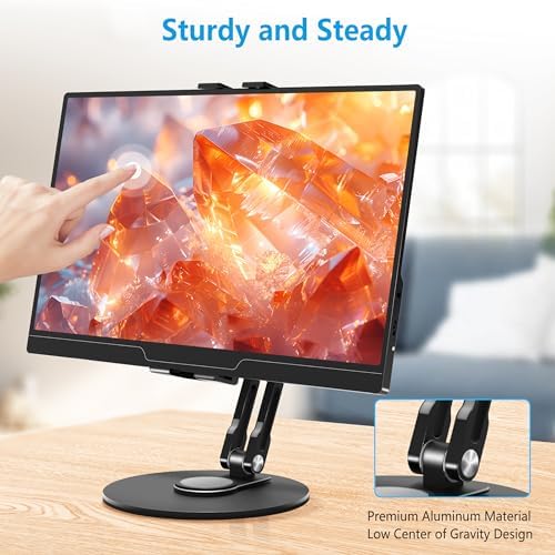 Bimo 360° Rotatable Aluminum Tablet Stand, Foldable Multi-Angle Desk Holder for 4.7-16 Inch iPad, Portable Monitor, Kindle, Switch, for Home Office Desk Work & Entertainment.
