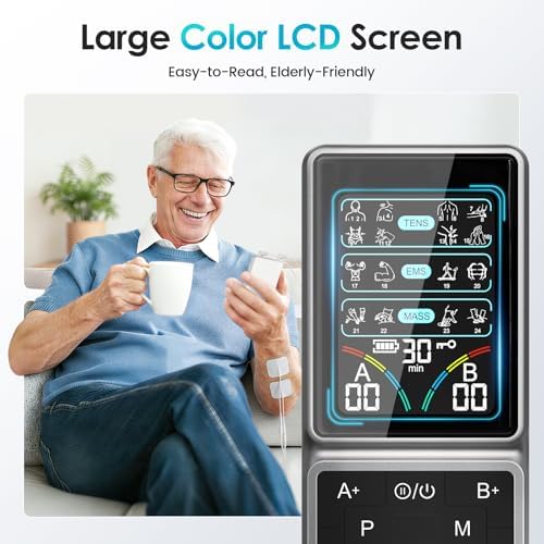 FDA Cleared TENS Unit Muscle Stimulator, HD Color Screen & 24 Modes