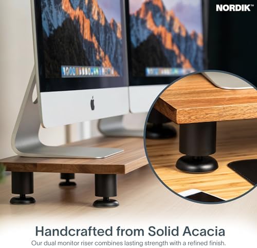 Nordik Dual Monitor Stand Riser -Hardwood Acacia Monitor Shelf 42x10.5 in