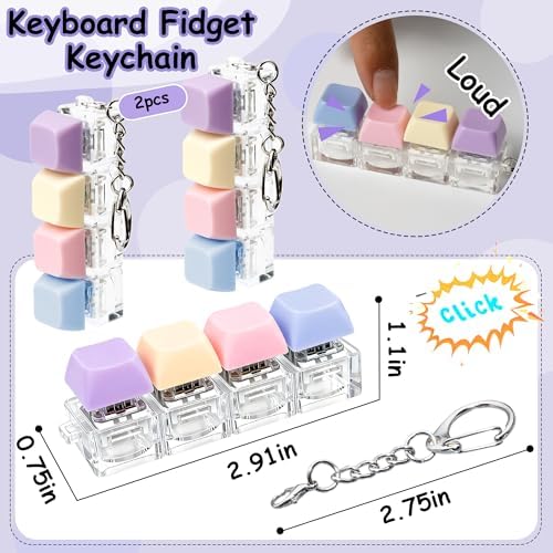 2 PCS Keyboard Fidget Toy, Keyboard Fidget Keychain 4-in-1 Keyboard Decompression Button Finger Clicker Toys, Button Stress Relief Fidget Gifts to Relief Stress (Fours Colors-Purple)