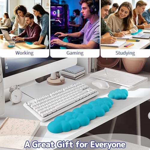 Sushret Cloud Wrist Rest Keyboard, Cloud Keyboard Wrist Pad Set with PU Leather Memory Foam, Cute Arm Rest for Palm Support, PC/Gaming Desk Accessories/Office Setup/Computer Hand Cushion - Scuba Blue