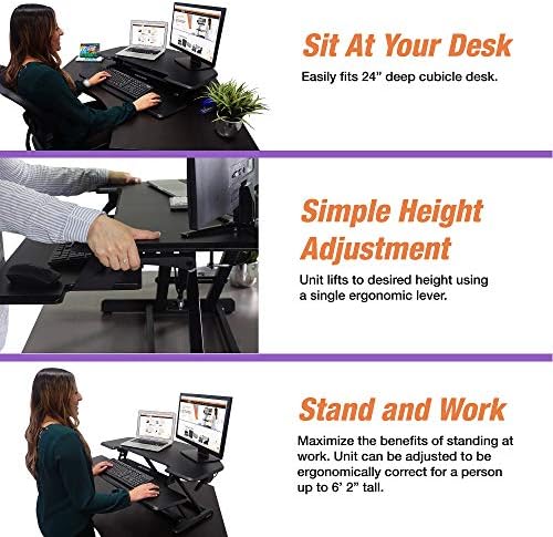 Victor High Rise 36-Inch Desk Converter, Height Adjustable Sit to Stand Riser, Dual Monitor and Laptop Workstation with Keyboard Tray, Black