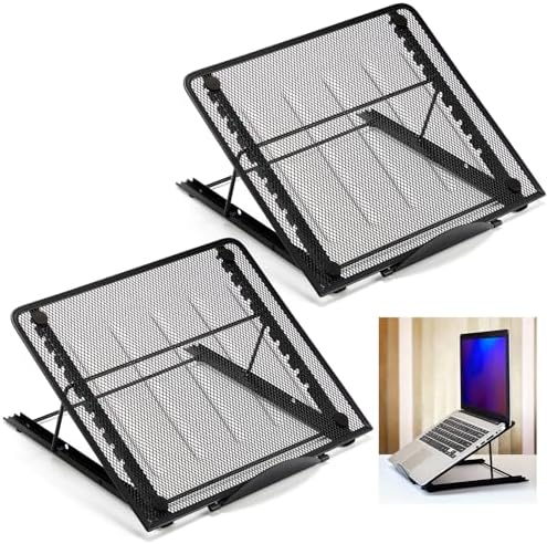 Dunzoom 2 Pcs Mesh Laptop Stands 10 Levels Large Adjustable Laptop Riser Holder Computer Stand for Desk Cooling Ventilated Universal Lightweight Ergonomic Tray for Diamond Painting Reading