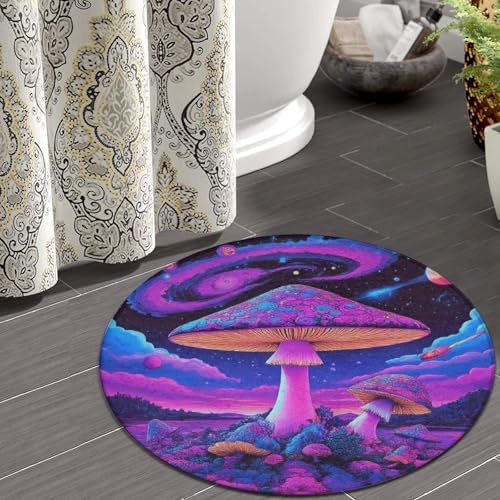 Large Round Area Rug Home Decor Modern Bathroom Rug Kitchen Office Circle Rug for Living Room Sofa Circle Cute Mat Trippy Mushrooms Art, 36inch