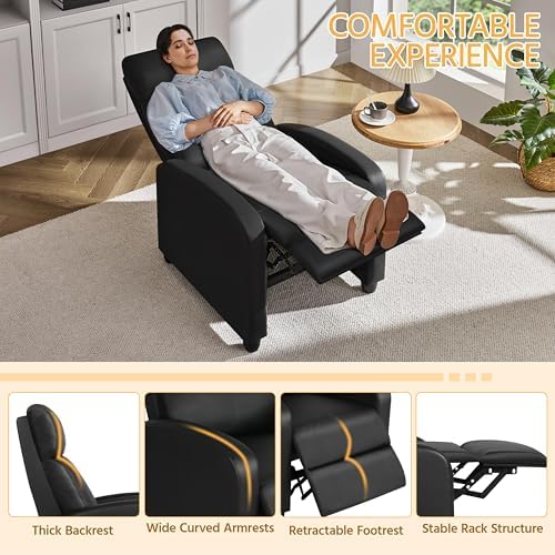 Yaheetech Recliner Chair with 3 Adjustable Angles Living Room Chairs Black