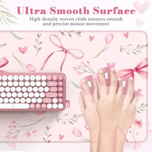 HAOCOO Pink Coquette Desk Mat, 35.4" x 15.7" Mousepad for Office Aesthetics