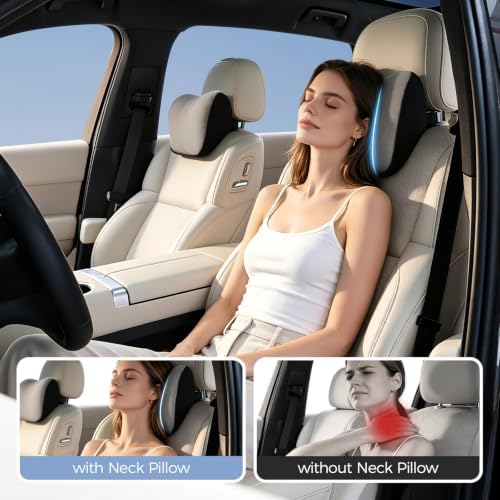 BABUR Car Neck Pillow Ergonomic 100% Memory Foam Headrest for Driving Seat