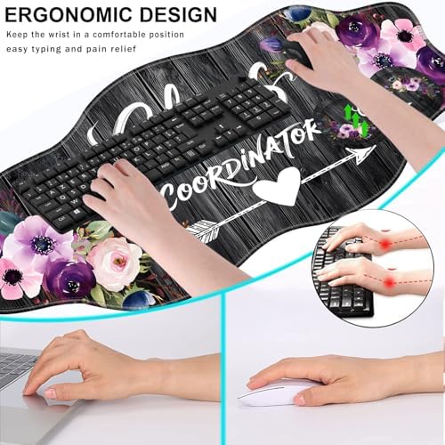 Mouse Pad with Wrist Support + Desk Mat + Coaster 3 in 1 Set, XXL Large Gaming Mousepad Ergonomic Mouse Pads for Desk Computer Laptop Office,Chaos Coordinator Quotes Vintage Watercolor Floral