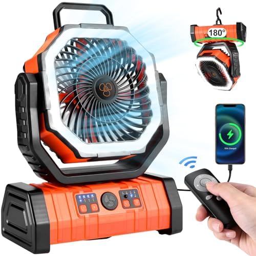 Odoland 30000mAh Camping Fan with LED Lantern, Rechargeable Battery Fan