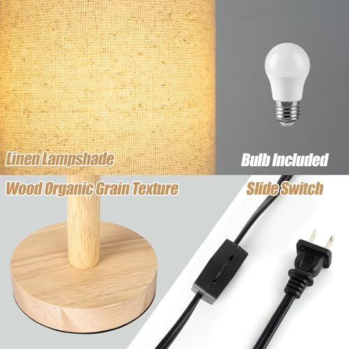 LALISU Small Table Lamp，Nightstand Lamp Wood Base Bedside Lamp Plug in