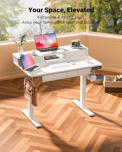 FiCiHi 40x24 Inch Electric Standing Desk, 4 Drawers, Adjustable Height Desk