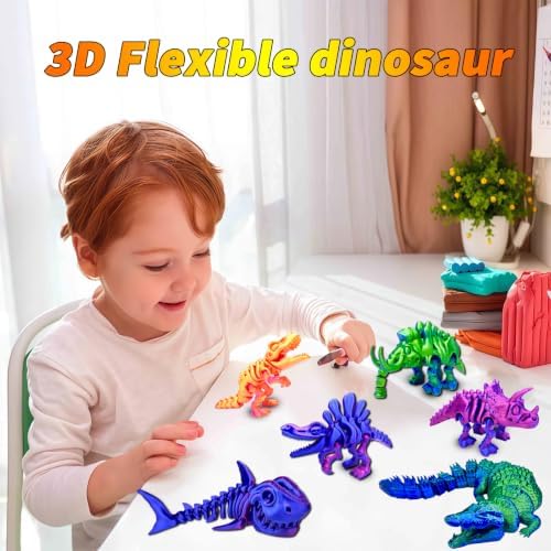 6pcs 3D Printed Dinosaur Skeletons,Snake Flexible，Articulated T-Rex Fidget Toys,Large,3D Printed Animals,Desk Toy，Easter Eggs Basket Stuffers,Toys for Boys Kids Teen Girl 4-6 8-12