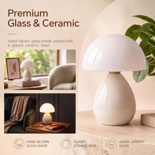 Dawnwake Mushroom Lamp Table Lamp for Bedroom-Small Desk Table Lamps,Cream
