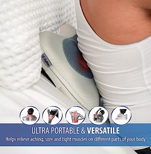 Zyllion ZMA-13 Back and Neck Massager with Heat for Pain Relief, Cream