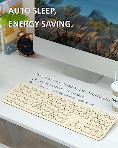 Quiet Wireless Keyboard, Round Keycaps, Low Profile Slim Design (Khaki)