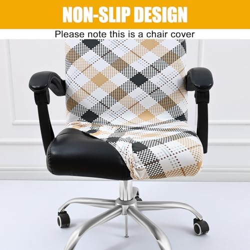 Smiry Stretch Printed Office Computer Desk Chair Covers, Khaki and Black