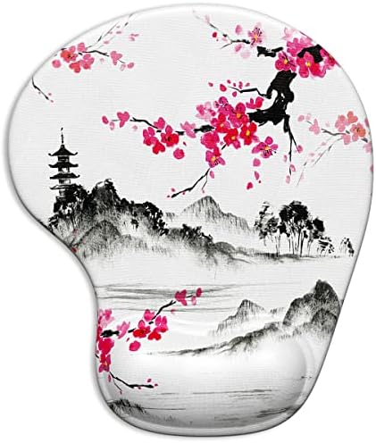 ITNRSIIET Ergonomic Mouse Pad with Gel Wrist Support Wrist Rest Smooth Surface Non-Slip PU Base Comfortable Office Supplies Pain Relief, 9.5 x 8 inches, Sakura