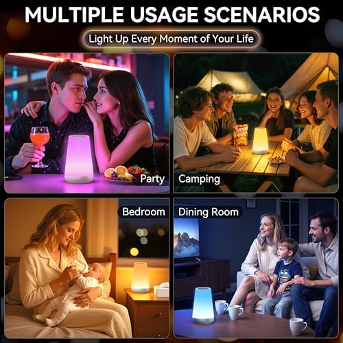 Auxmir Rechargeable Night Light, Touch Table Lamp with Remote, Silver