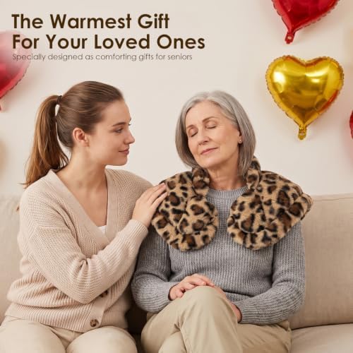 MORLIDEN Microwavable Heated Neck Wrap Warmer and Shoulder Weighted Heating Pad Microwave for Hot and Cold Compress - Leopard Print