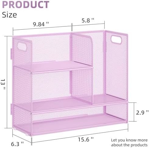 Marbrasse Desk Shelf Organizer with Handle, Bookshelf File Holder, Purple