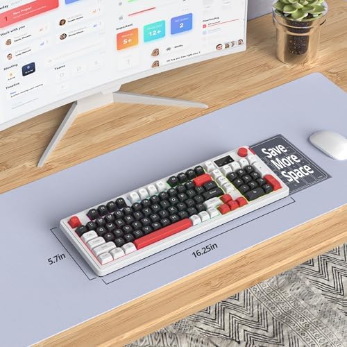 Fogruaden 96% Wireless Silent Quiet Gaming Keyboard with Number Pad & Knob, Mechanical Feel, Spill-Resistant, Multimedia Keys, Wired/BT/2.4G, USB Rechargeable Membrane Computer Keyboard for Win/Mac