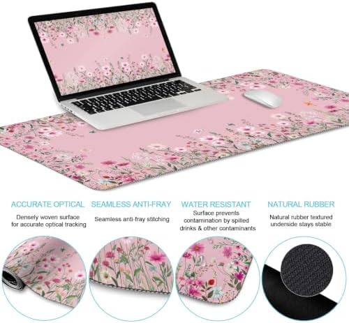 LIMKRIAN Floral Desk Mat Set, Cute Pink Desk Accessories Gifts for Women