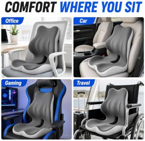 Orthopedic Seat Cushion with Back Support for Office Chair, Upgrade，Gray